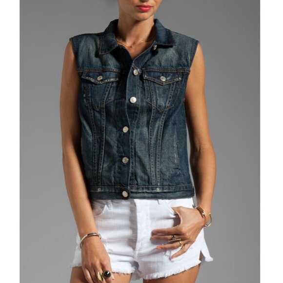 Rag & Bone Burney Distressed Denim Jean Vest in Mender Blue Size XS - Picture 1 of 6